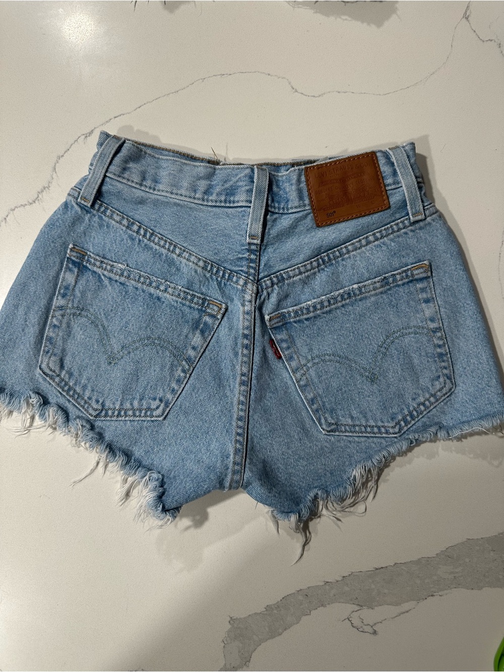 Levi's Light Blue Distressed High-Rise Denim Shorts - Picture 2 of 6